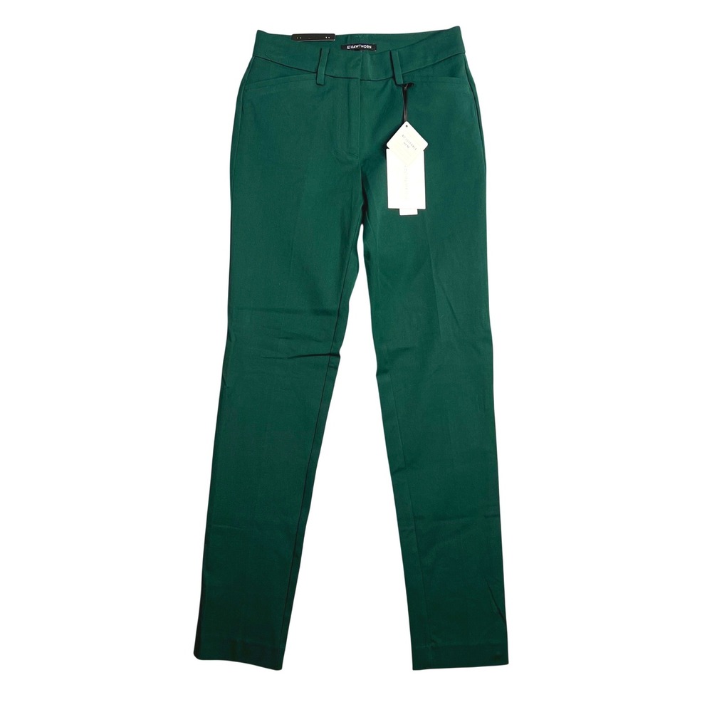 41 Hawthorn Straight Leg Trouser Pant Sz 0 Green Adjustable Hem Stretch Slim NWT